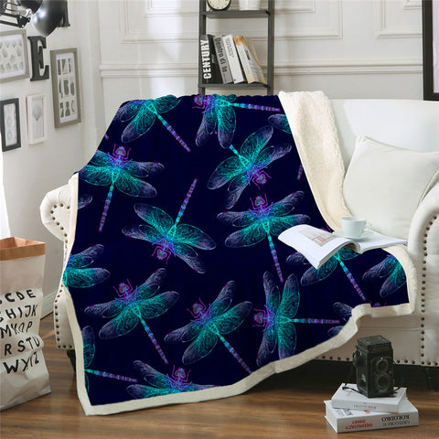 Image of Purple Dragonflies Sherpa Fleece Blanket - Beddingify