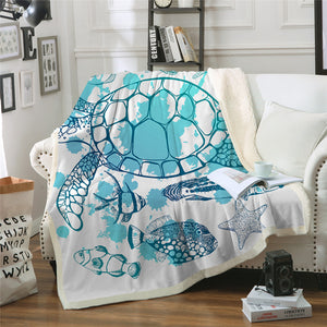 Blue Turtle Sherpa Fleece Blanket - Beddingify