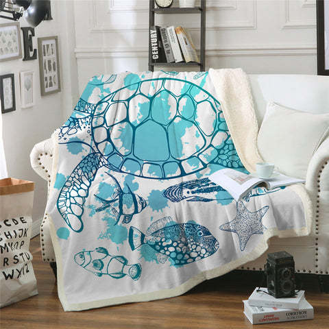 Image of Blue Turtle Sherpa Fleece Blanket - Beddingify