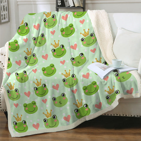 Image of Crowned Frog Patterns Sherpa Fleece Blanket