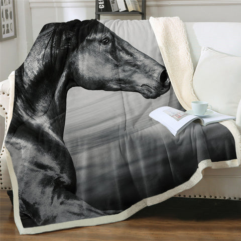 Image of B&W Horse Sherpa Fleece Blanket
