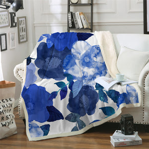 Blue Flowers Sherpa Fleece Blanket - Beddingify