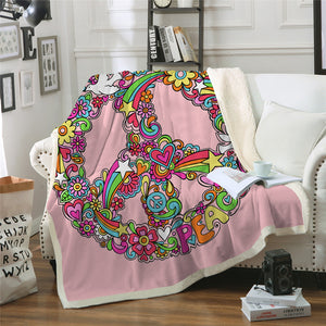 Colorful Peace Sign Sherpa Fleece Blanket - Beddingify