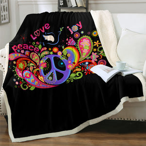 Joy Peace Love Sign Sherpa Fleece Blanket