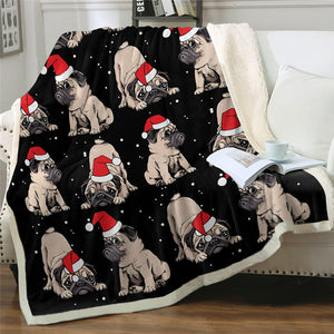 Christmas Pug Sherpa Fleece Blanket