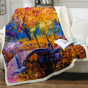 Painting Bridge Scene Sherpa Fleece Blanket