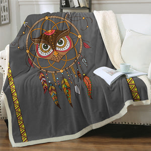Owl Dream Catcher Sherpa Fleece Blanket