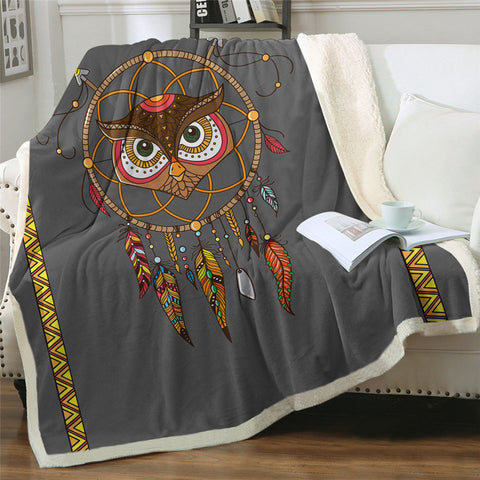Image of Owl Dream Catcher Sherpa Fleece Blanket