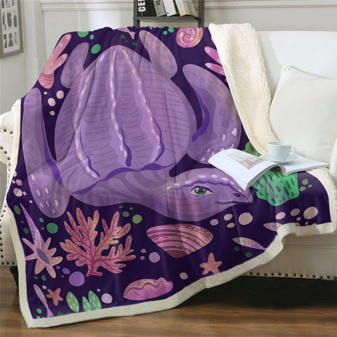 Image of Purple Turtle Sherpa Fleece Blanket