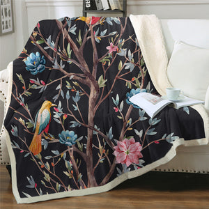 Flower Bird Scene SWMT2325 Sherpa Fleece Blanket