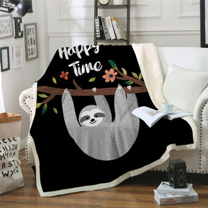 Happy Sloth Sherpa Fleece Blanket - Beddingify