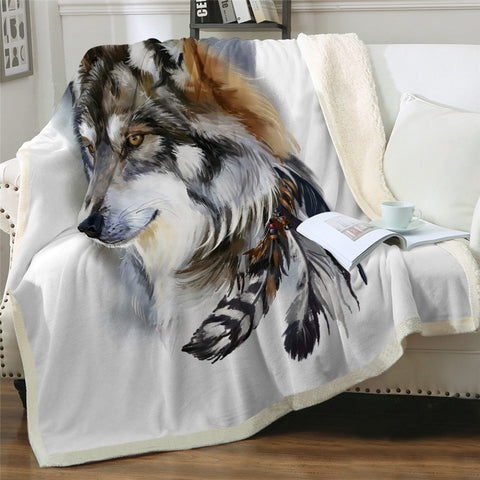 Image of Tribal Wolf Themed SWMT2697 Sherpa Fleece Blanket