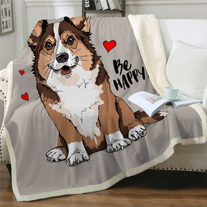 Happy Corgi Themed Sherpa Fleece Blanket