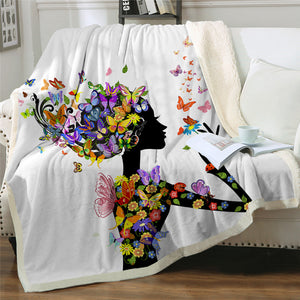 Beautiful Flowers And Girl Themed Sherpa Fleece Blanket