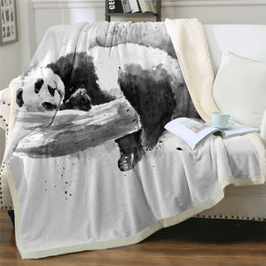 Lazy Panda Themed Sherpa Fleece Blanket