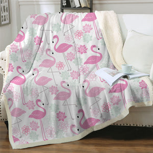 Pink Flamingo Themed Sherpa Fleece Blanket