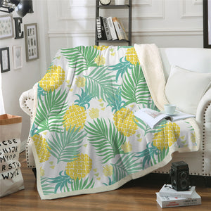 Tropical Pineapples Palm Leaves Sherpa Fleece Blanket - Beddingify