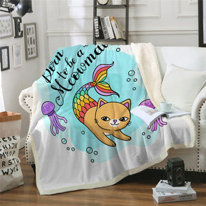 Born To Be A Meowmaid Sherpa Fleece Blanket - Beddingify