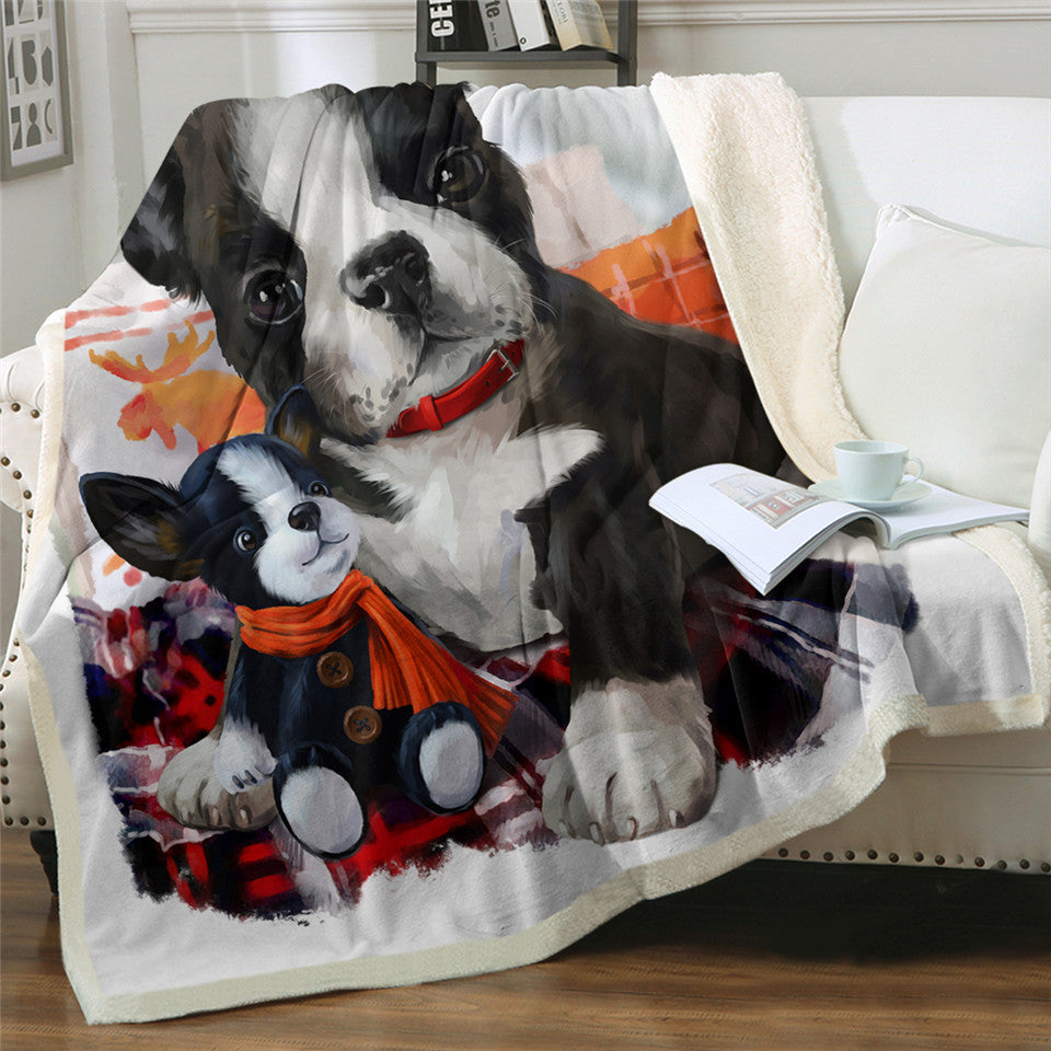 Baby Dog Themed Sherpa Fleece Blanket