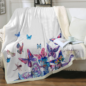 Purple Butterflies Themed Sherpa Fleece Blanket