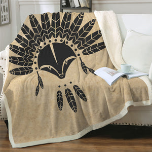 Tribal Fox Themed Sherpa Fleece Blanket