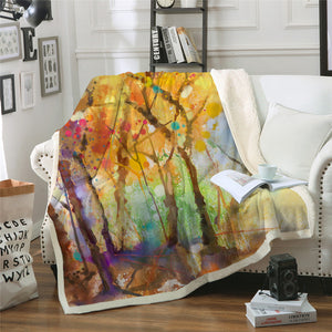 Painting Fall Trees Sherpa Fleece Blanket - Beddingify