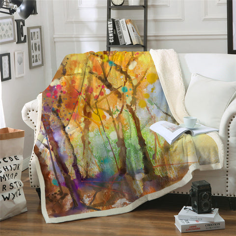 Image of Painting Fall Trees Sherpa Fleece Blanket - Beddingify