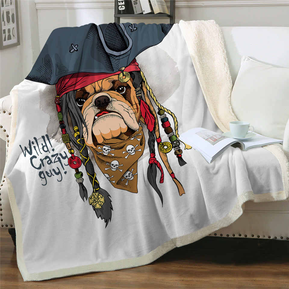 Pirate Bulldog Sherpa Fleece Blanket