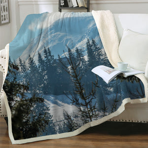 Dew Mountain Scene Pattern Sherpa Fleece Blanket