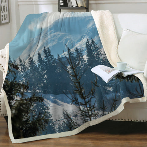 Image of Dew Mountain Scene Pattern Sherpa Fleece Blanket