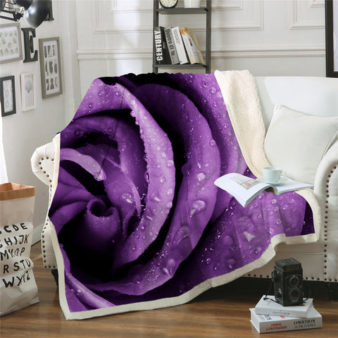 Image of Purple Rose Sherpa Fleece Blanket - Beddingify