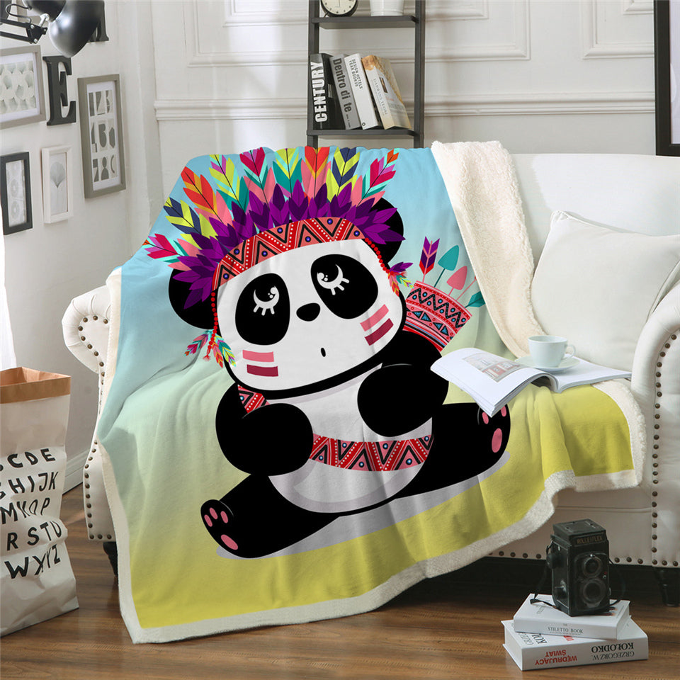 Kid Tribal Panda Themed Sherpa Fleece Blanket - Beddingify