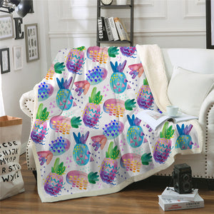 Colorful Pineapple Sherpa Fleece Blanket - Beddingify