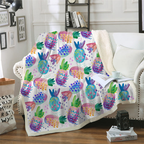 Image of Colorful Pineapple Sherpa Fleece Blanket - Beddingify