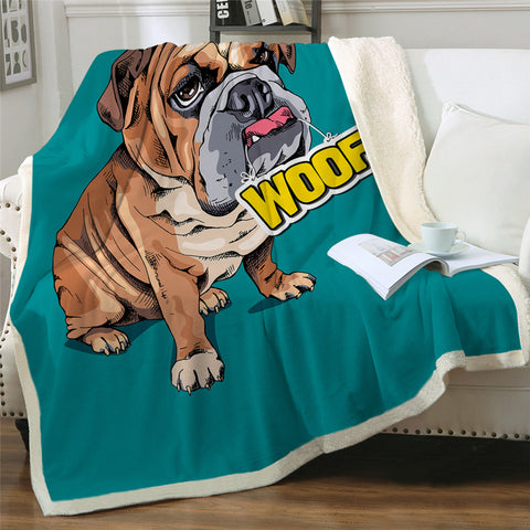 Image of Cute Bulldog Themed Sherpa Fleece Blanket