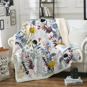 Leave Flowers Sherpa Fleece Blanket - Beddingify