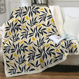 Black And Yellow Leaves Sherpa Fleece Blanket