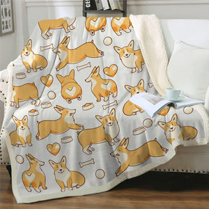 Kid Corgi Themed Sherpa Fleece Blanket