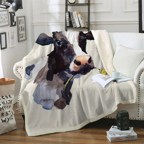 Image of Painting Cow Sherpa Fleece Blanket - Beddingify