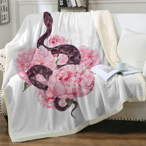 Flower Snake Themed Sherpa Fleece Blanket