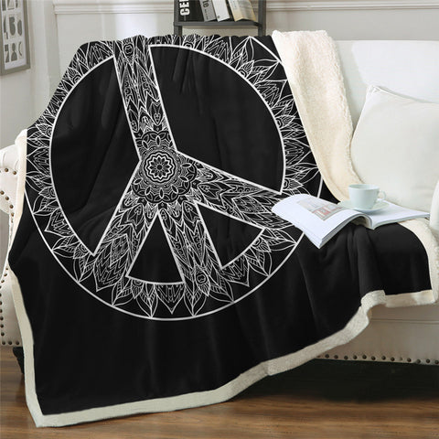 Image of Peace Sign Black Sherpa Fleece Blanket