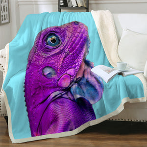 Purple Lizard Themed Sherpa Fleece Blanket