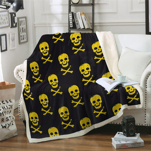 Yellow Skull Cross Sherpa Fleece Blanket - Beddingify