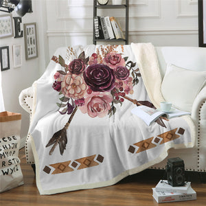 Flowers Arrow Sherpa Fleece Blanket - Beddingify