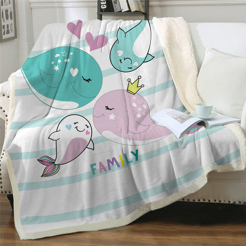 Image of Cartoon Whale Family Sherpa Fleece Blanket