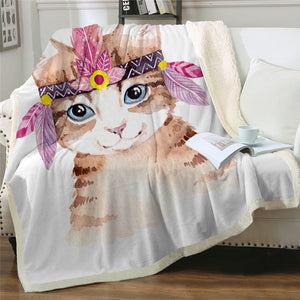 Girl Cat Sherpa Fleece Blanket