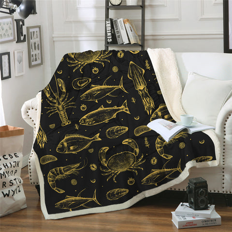 Image of Black Sea Animal Sherpa Fleece Blanket - Beddingify