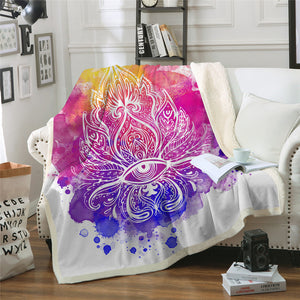 Hamsa Fatima Indian Eye Sherpa Fleece Blanket - Beddingify