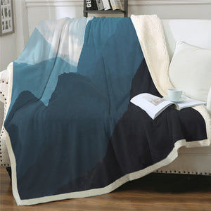 Mountain Forest Themed Sherpa Fleece Blanket