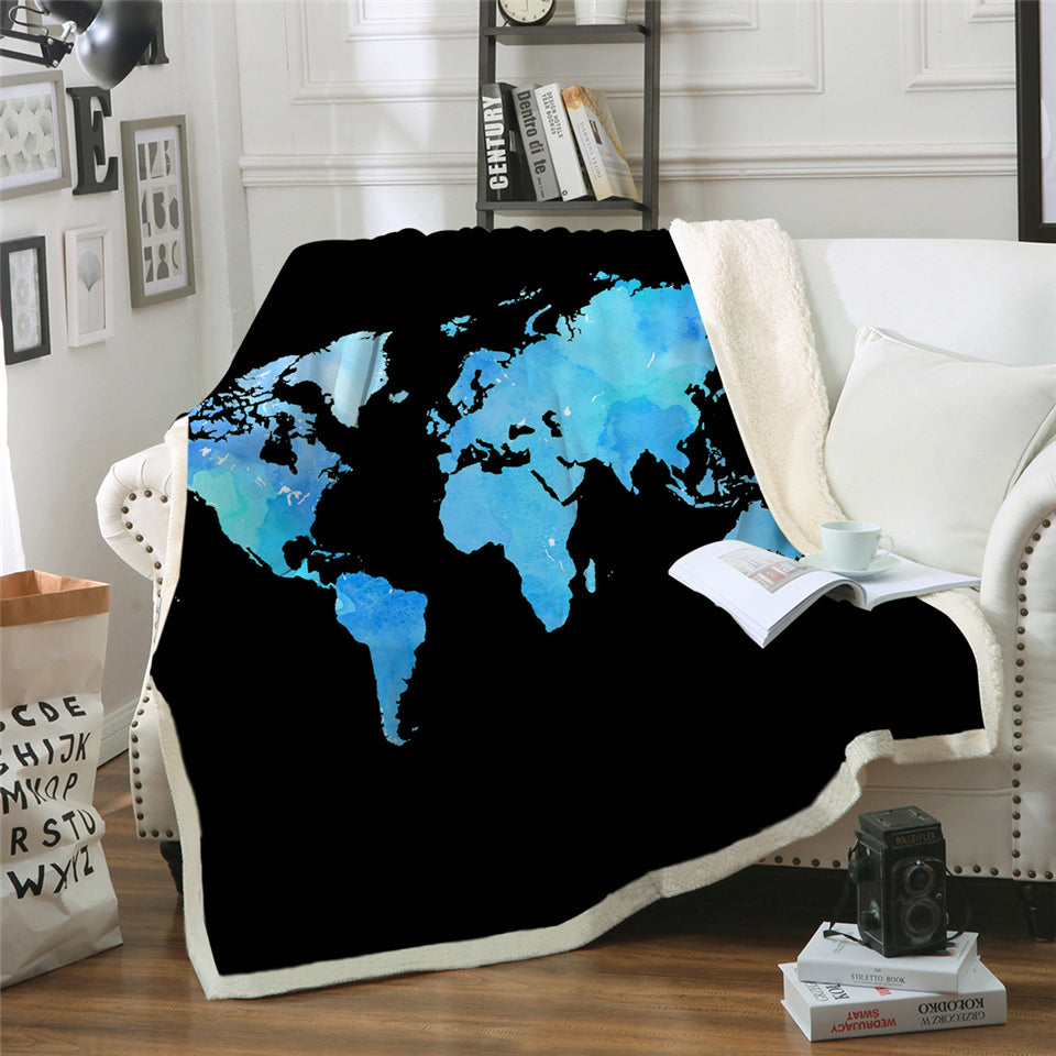 Blue Map Sherpa Fleece Blanket - Beddingify